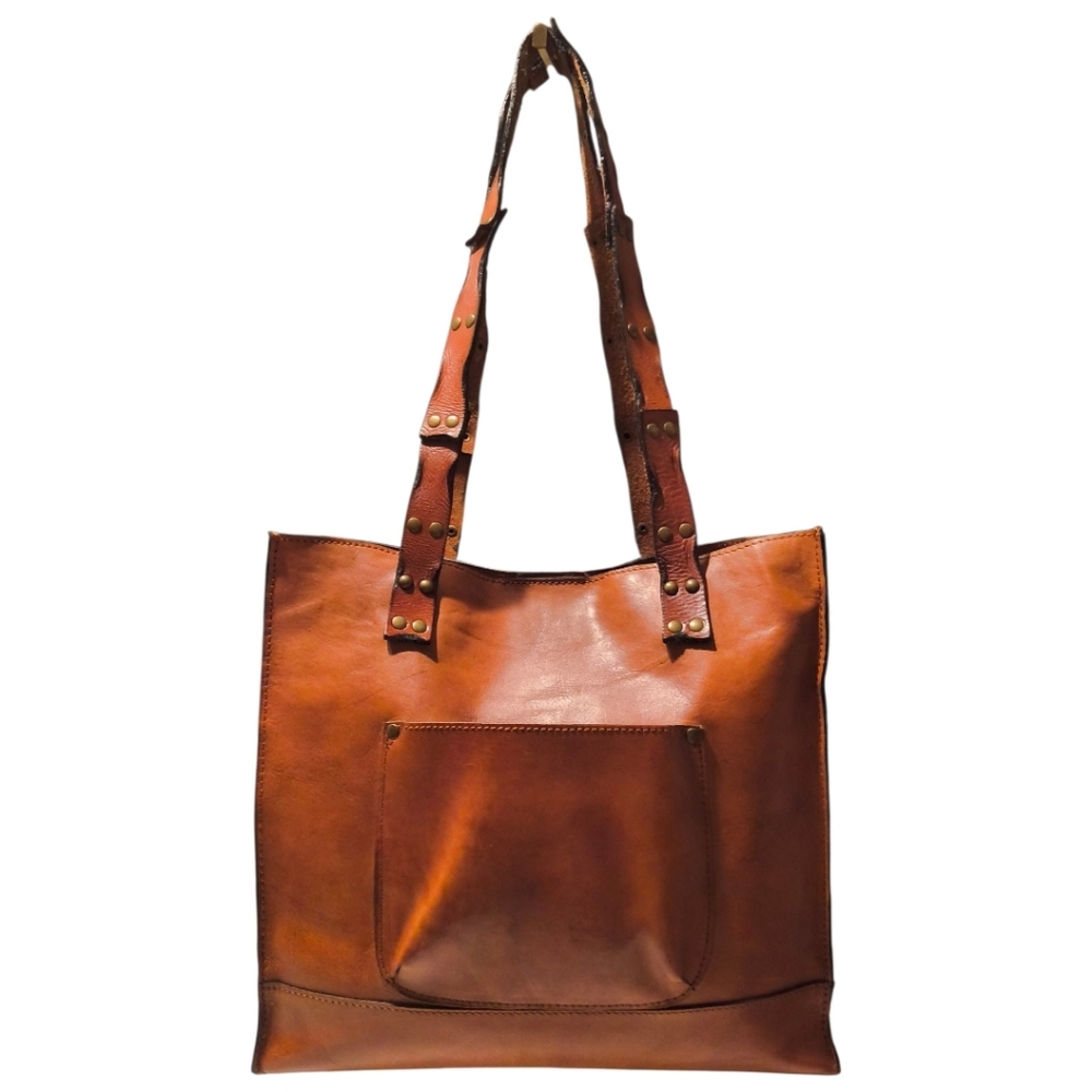 Patricia Nash Studded Link Perforated Toscano Tote Bag in Cognac Brown EUC - Picture 7 of 16